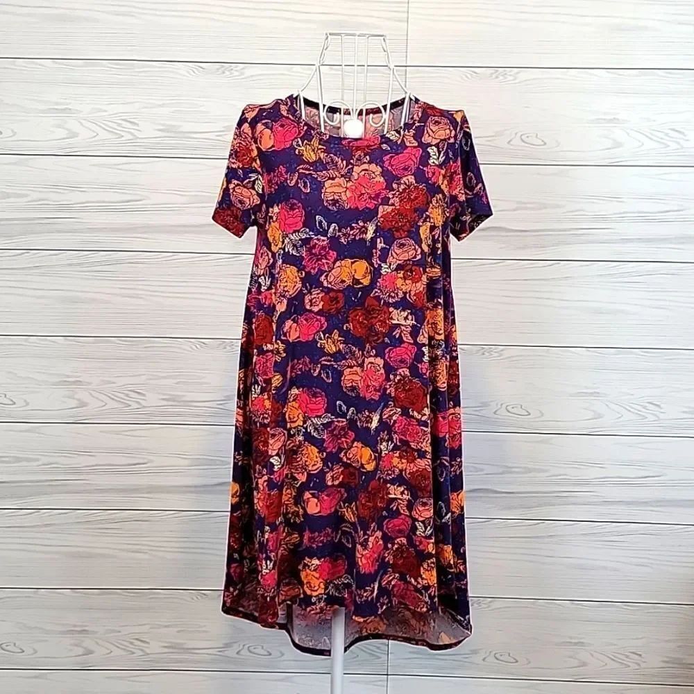 LulaRoe Carly swing dress floral print blue &pink Size XXS oversized relaxed fit